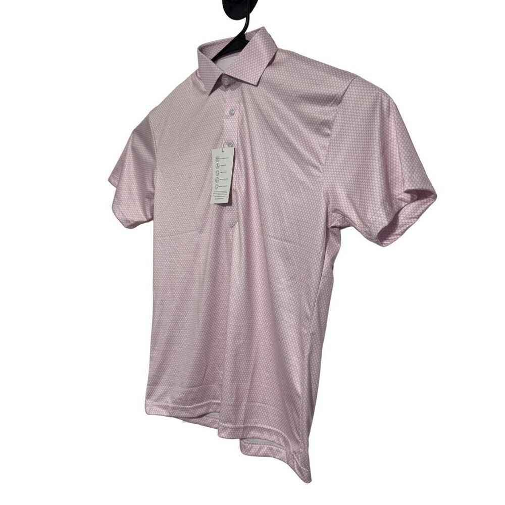 COLLARS & CO Mens Semi Spread Button Collar Polo Vantage Pink White NWT Small - Picture 4 of 8